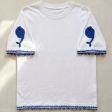 Handmade organic cotton t-shirt with crochet accents by Ana Chic
