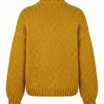 Mushroom– Chunky Wool Hand-Knitted Cardigan — handmade chunky wool hand-knit cardigan by Ana Chic, styled view