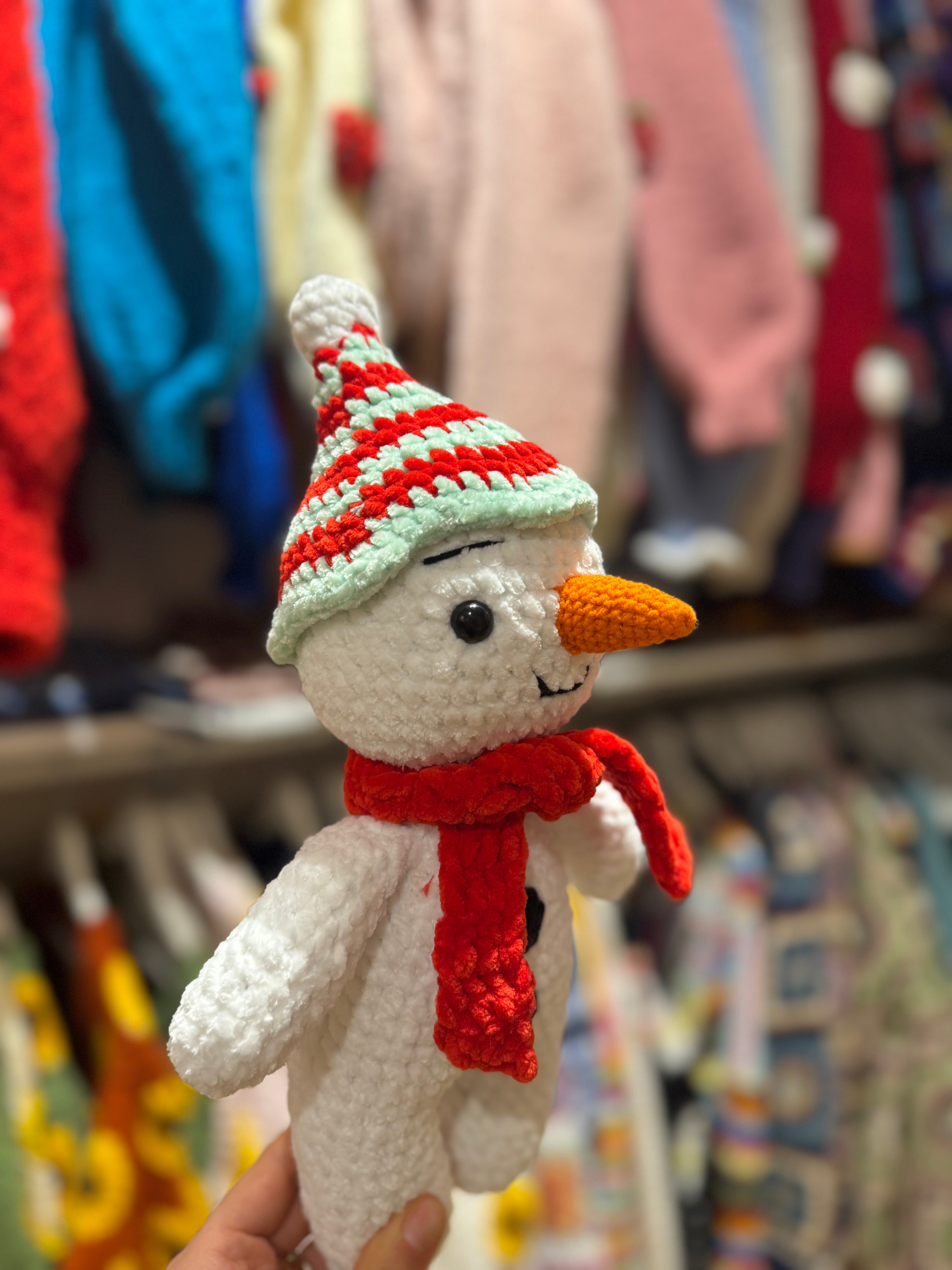 Handmade organic cotton crochet snowman christmas toy by Ana Chic