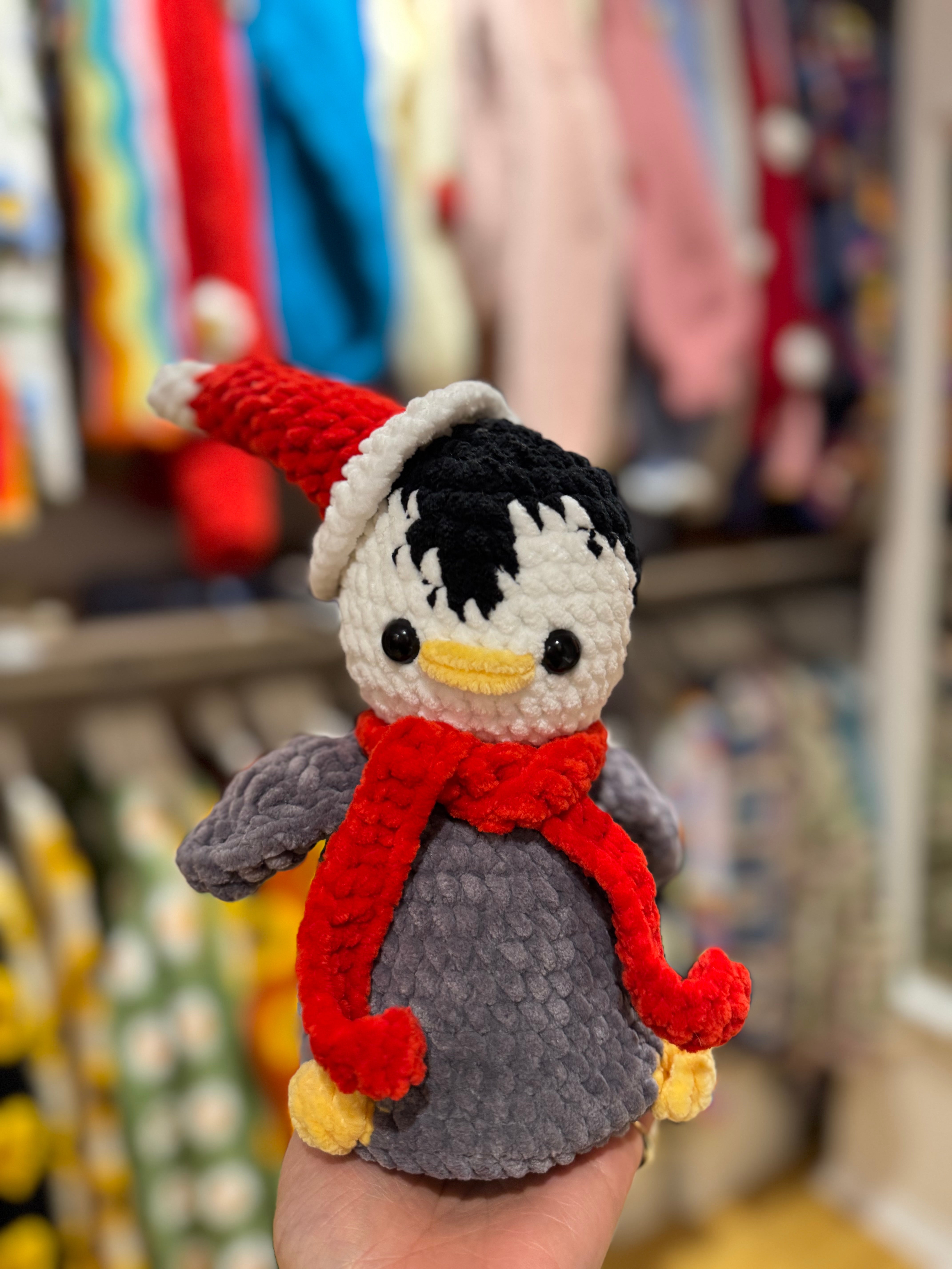 Handmade organic cotton crochet penguin toy by Ana Chic