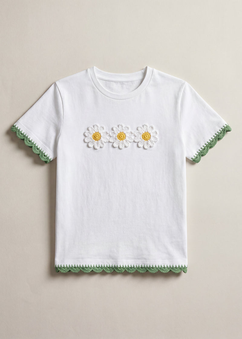 Handmade organic cotton t-shirt with crochet accents by Ana Chic
