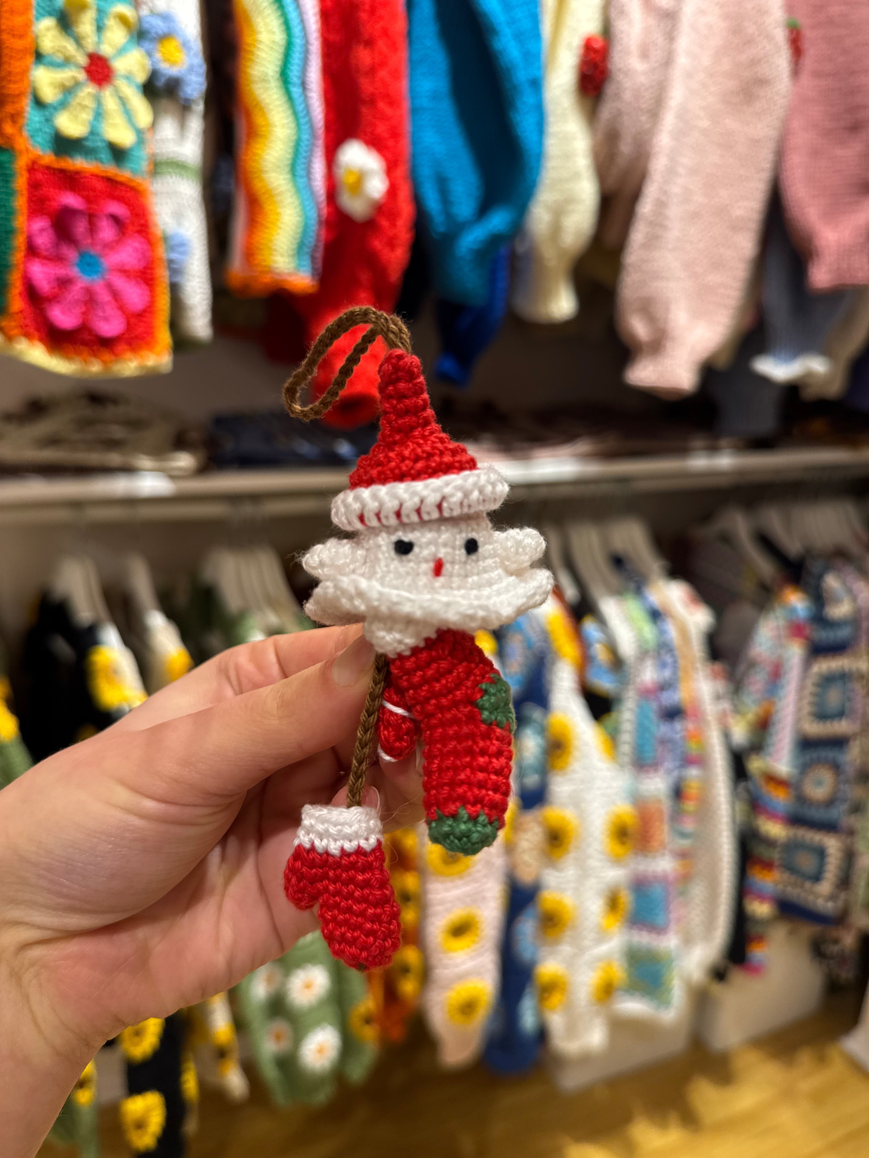 Handmade organic cotton crochet ghost christmas keychain by Ana Chic