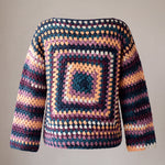 Navy, teal, plum and peach granny square crochet jumper, back — handmade by Ana Chic