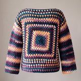 Navy, teal, plum and peach granny square crochet jumper, back — handmade by Ana Chic