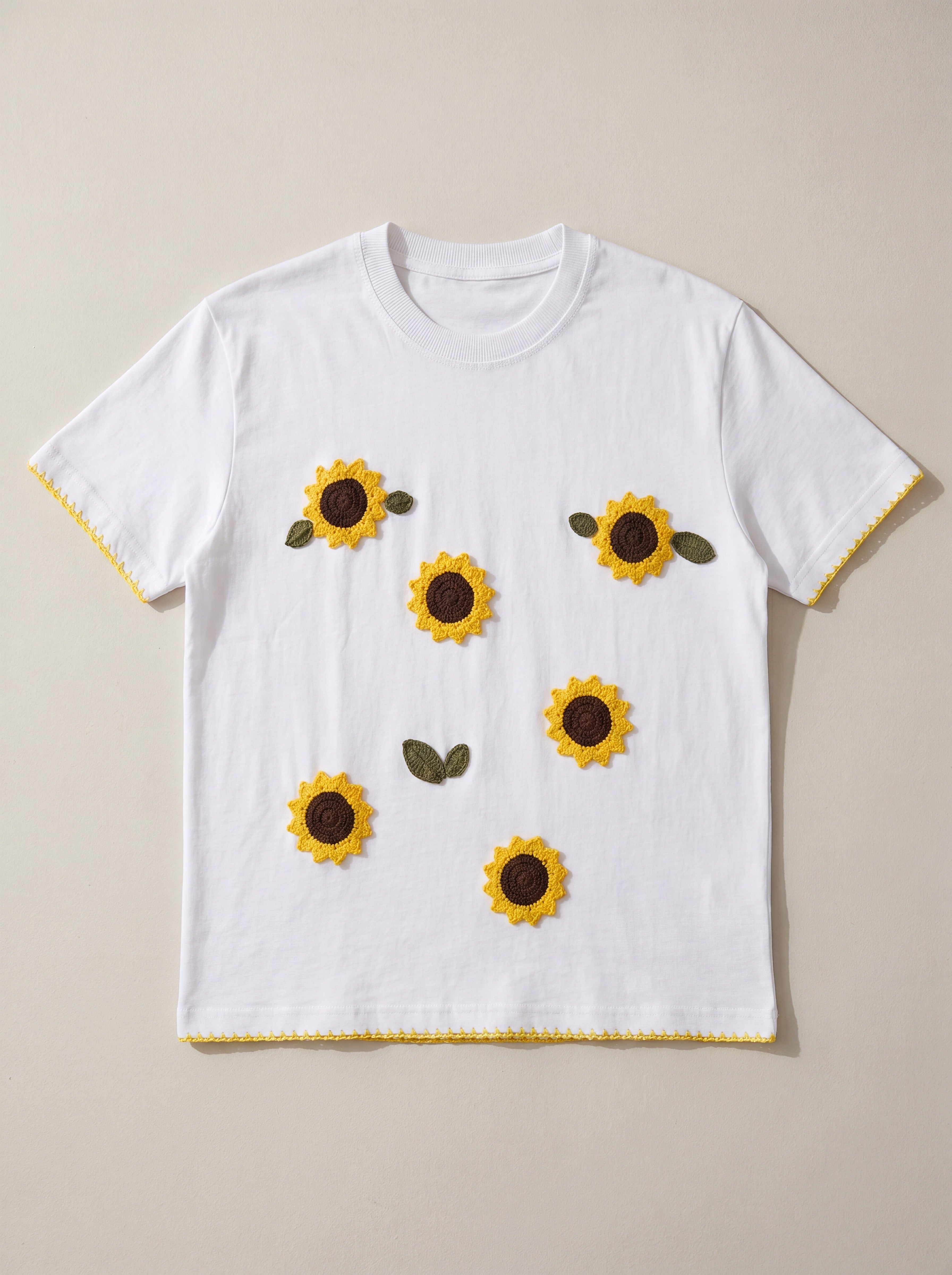 Handmade organic cotton t-shirt with crochet accents by Ana Chic