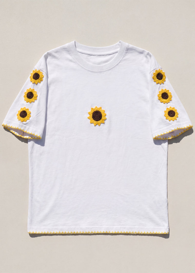 Handmade organic cotton t-shirt with crochet accents by Ana Chic