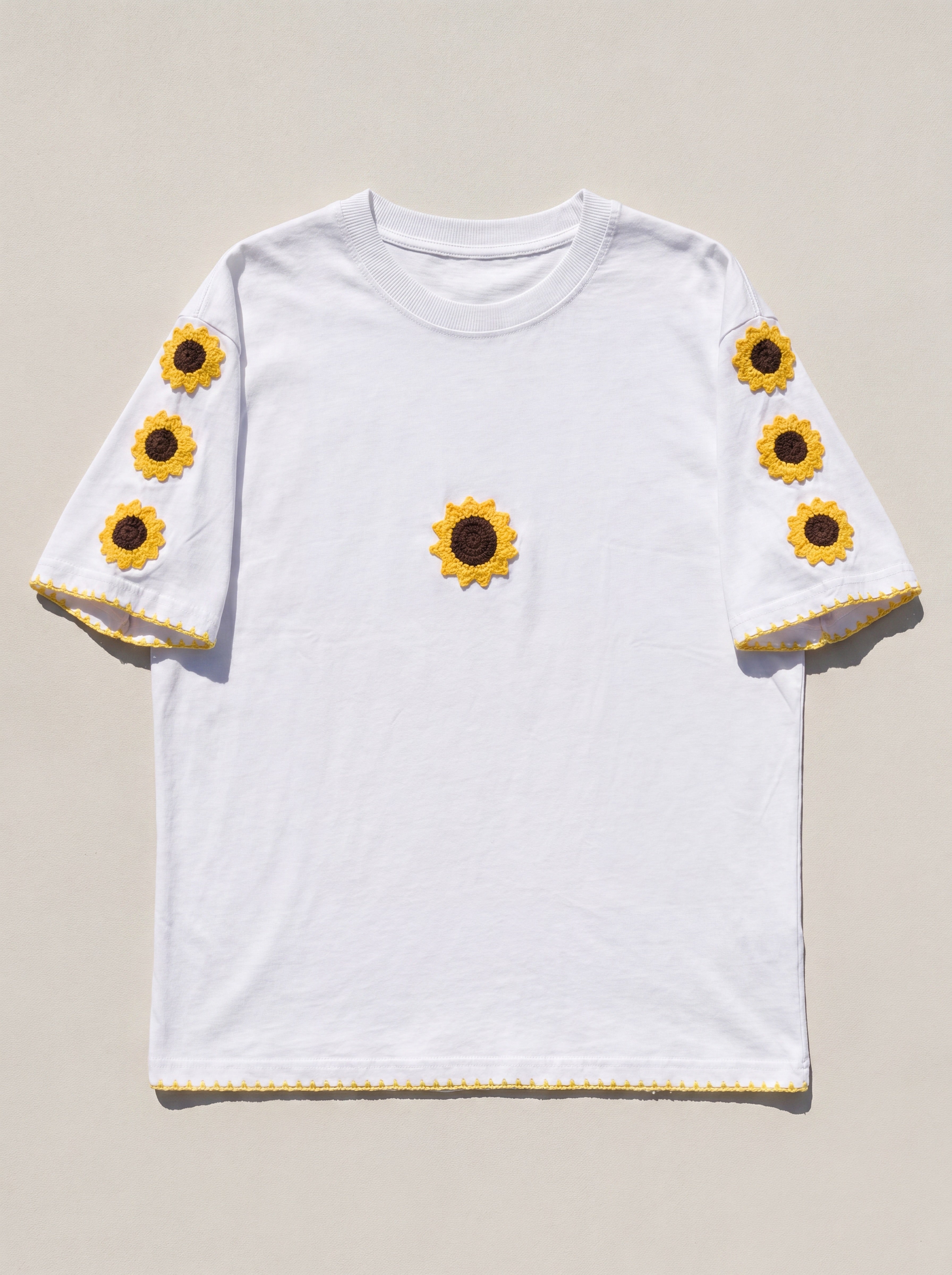 Handmade organic cotton t-shirt with crochet accents by Ana Chic