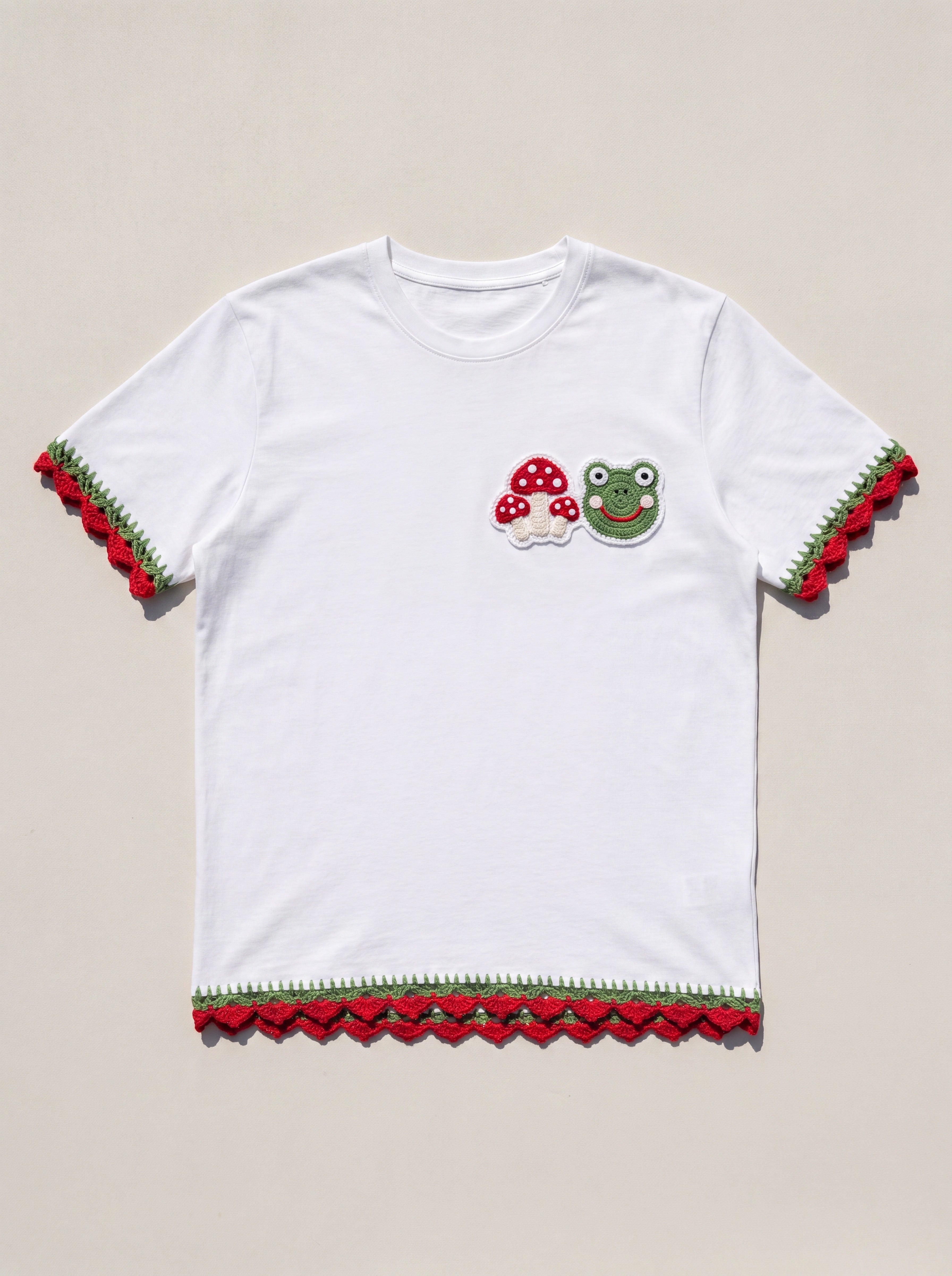 Handmade organic cotton t-shirt with crochet accents by Ana Chic