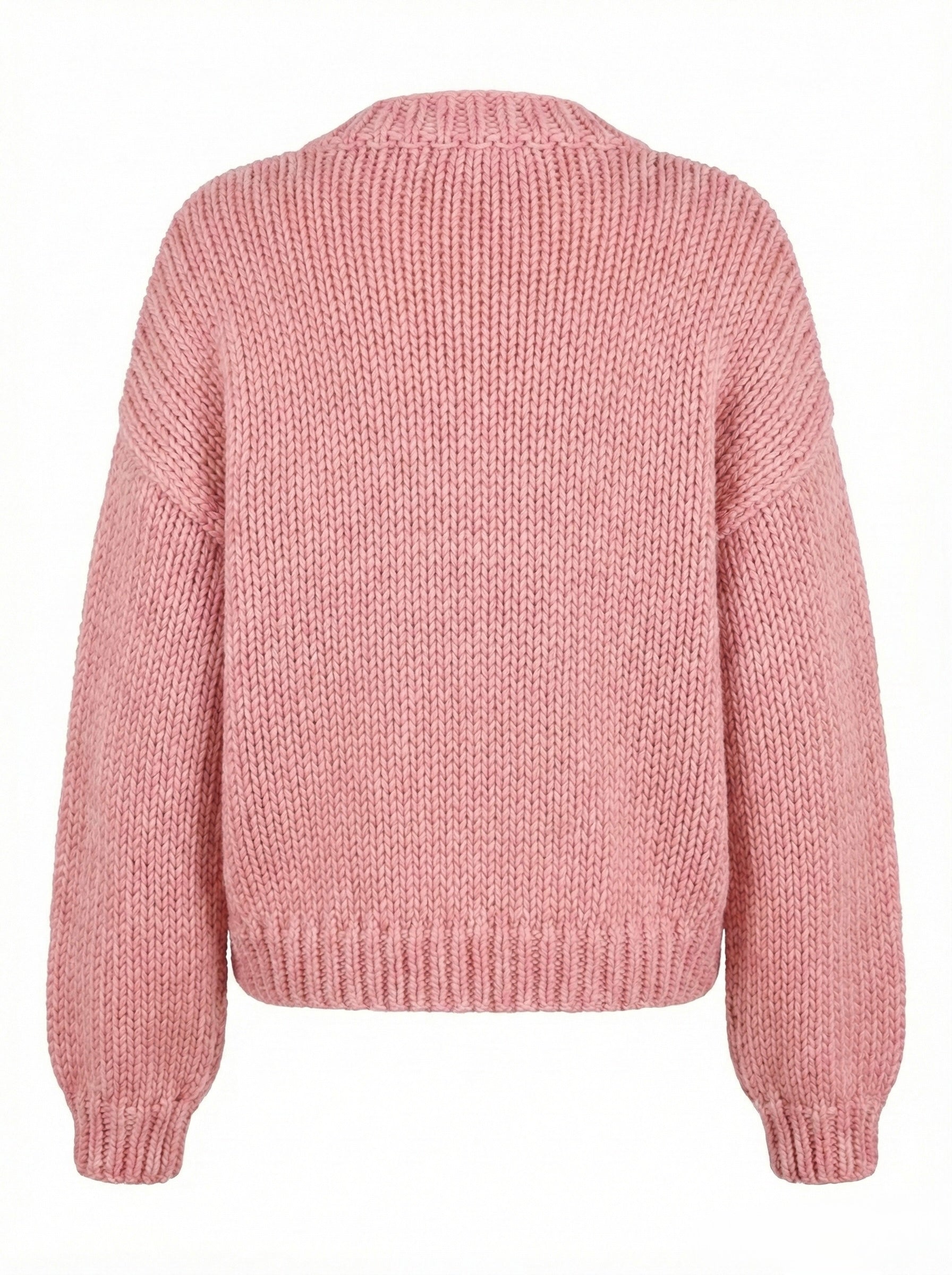 Berry – Chunky Wool Hand-Knitted Cardigan — handmade chunky wool hand-knit cardigan by Ana Chic, detail 2