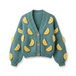 Handmade  by Ana Chic - Lemon Slices  – Chunky Wool Hand-Knitted Cardigan
