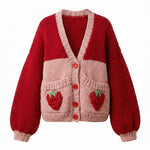 Strawberry Pocket – Chunky Wool Hand-Knitted Cardigan — handmade chunky wool hand-knit cardigan by Ana Chic