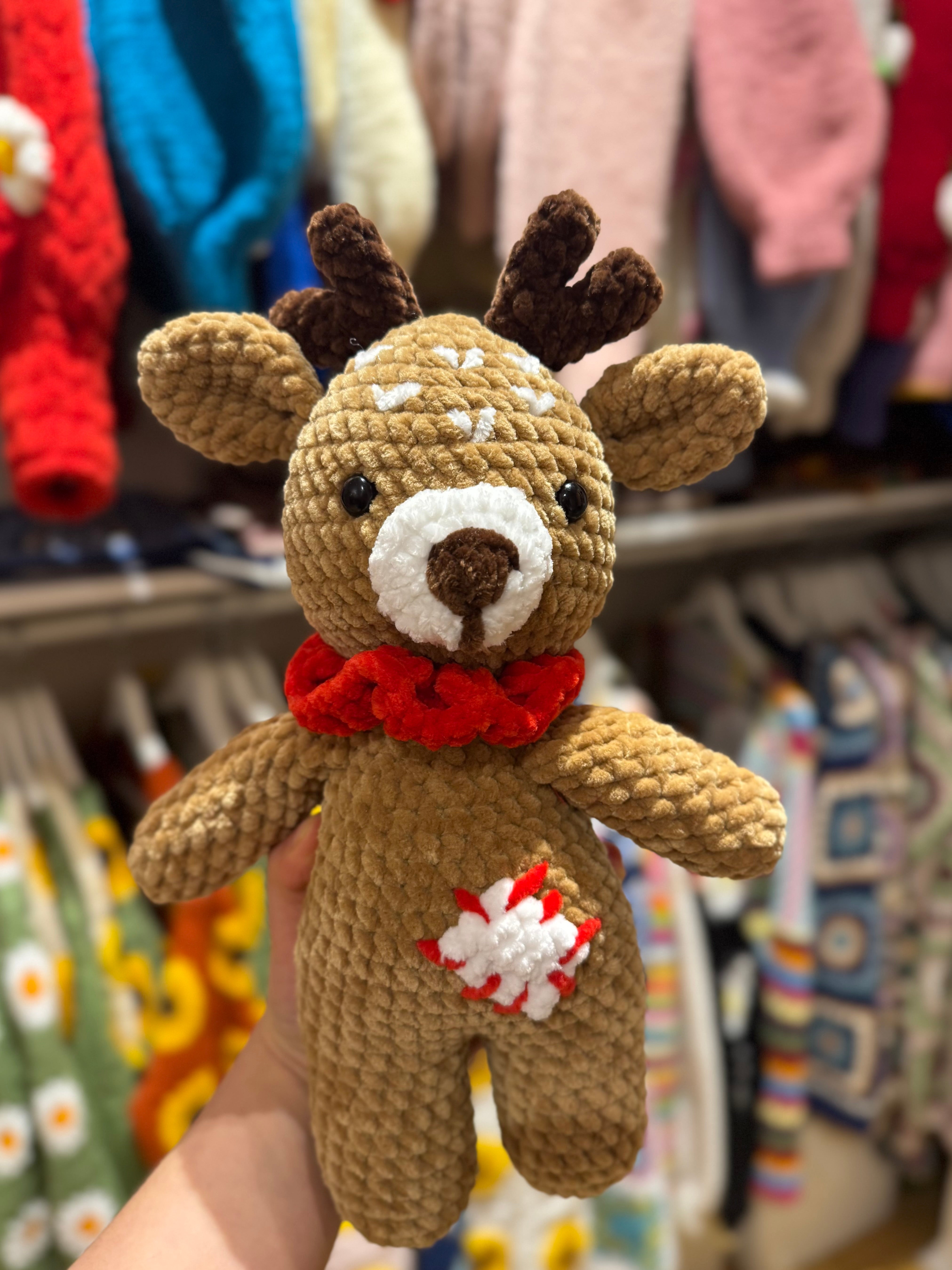 Handmade organic cotton crochet reindeer christmas toy by Ana Chic