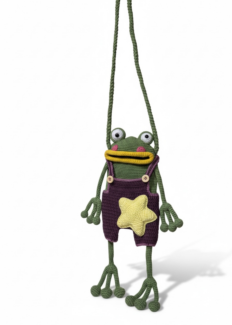 Frog Phone Bag in Purple, handmade crochet