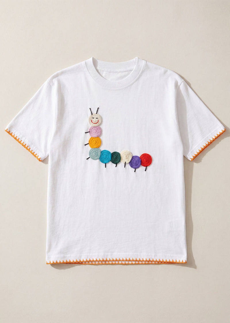 Handmade organic cotton t-shirt with crochet accents by Ana Chic
