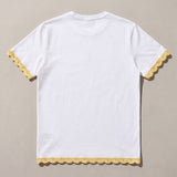 Handmade organic cotton t-shirt with crochet accents by Ana Chic