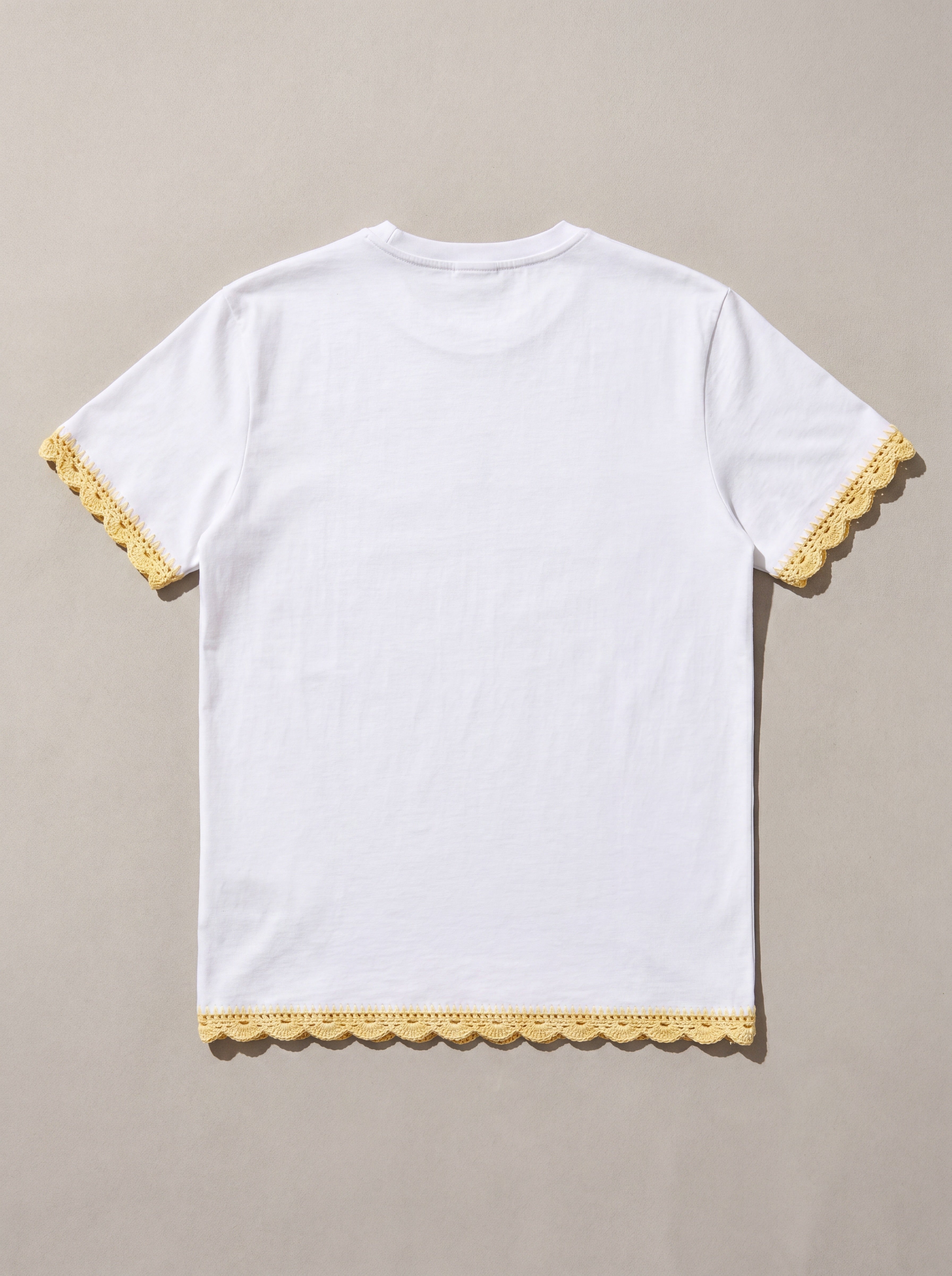 Handmade organic cotton t-shirt with crochet accents by Ana Chic