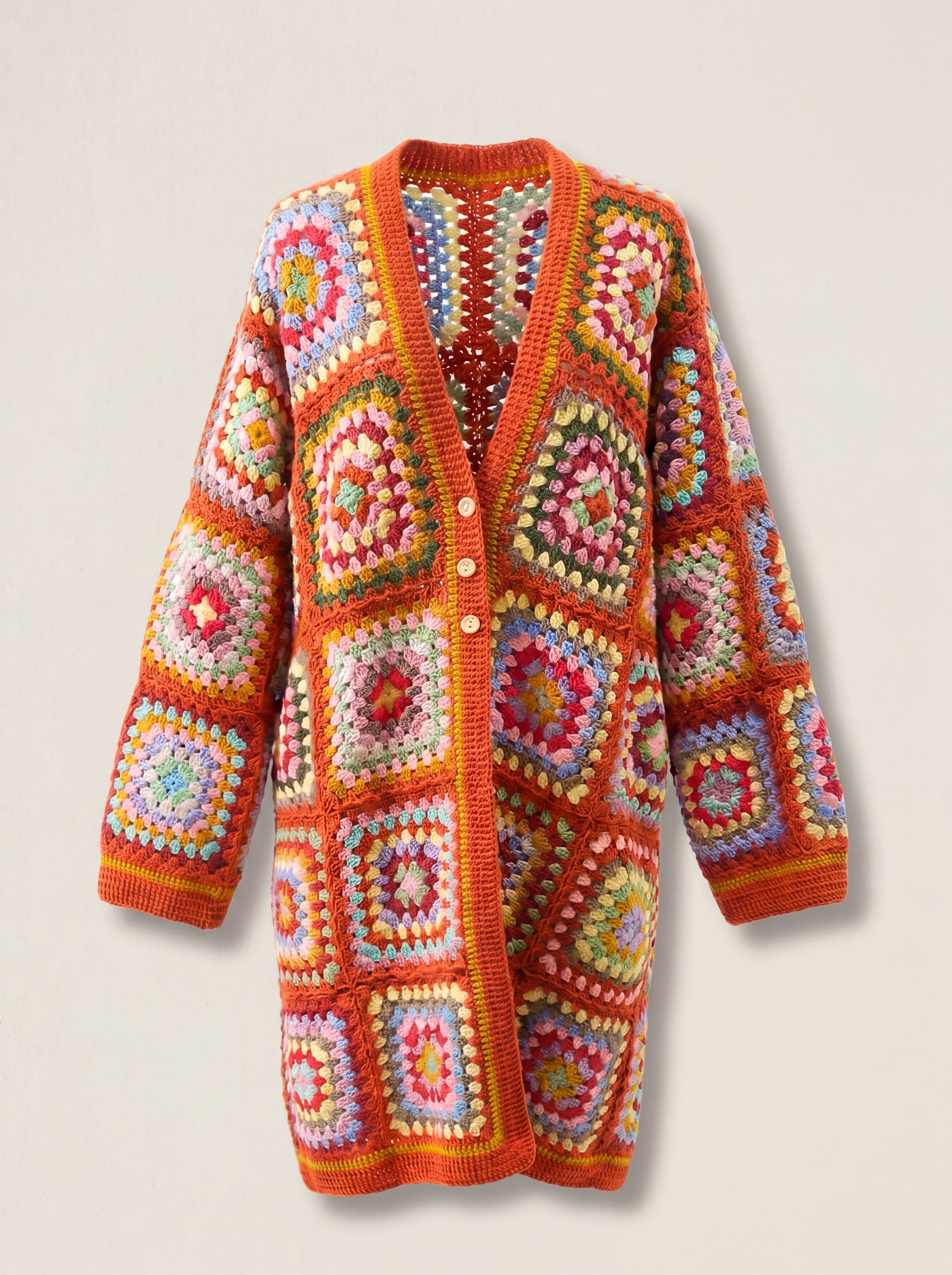 Handmade organic cotton long crochet cardigan by Ana Chic