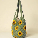 Handmade organic cotton crochet sunflower bag by Ana Chic