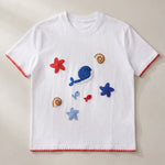 Handmade organic cotton t-shirt with crochet accents by Ana Chic