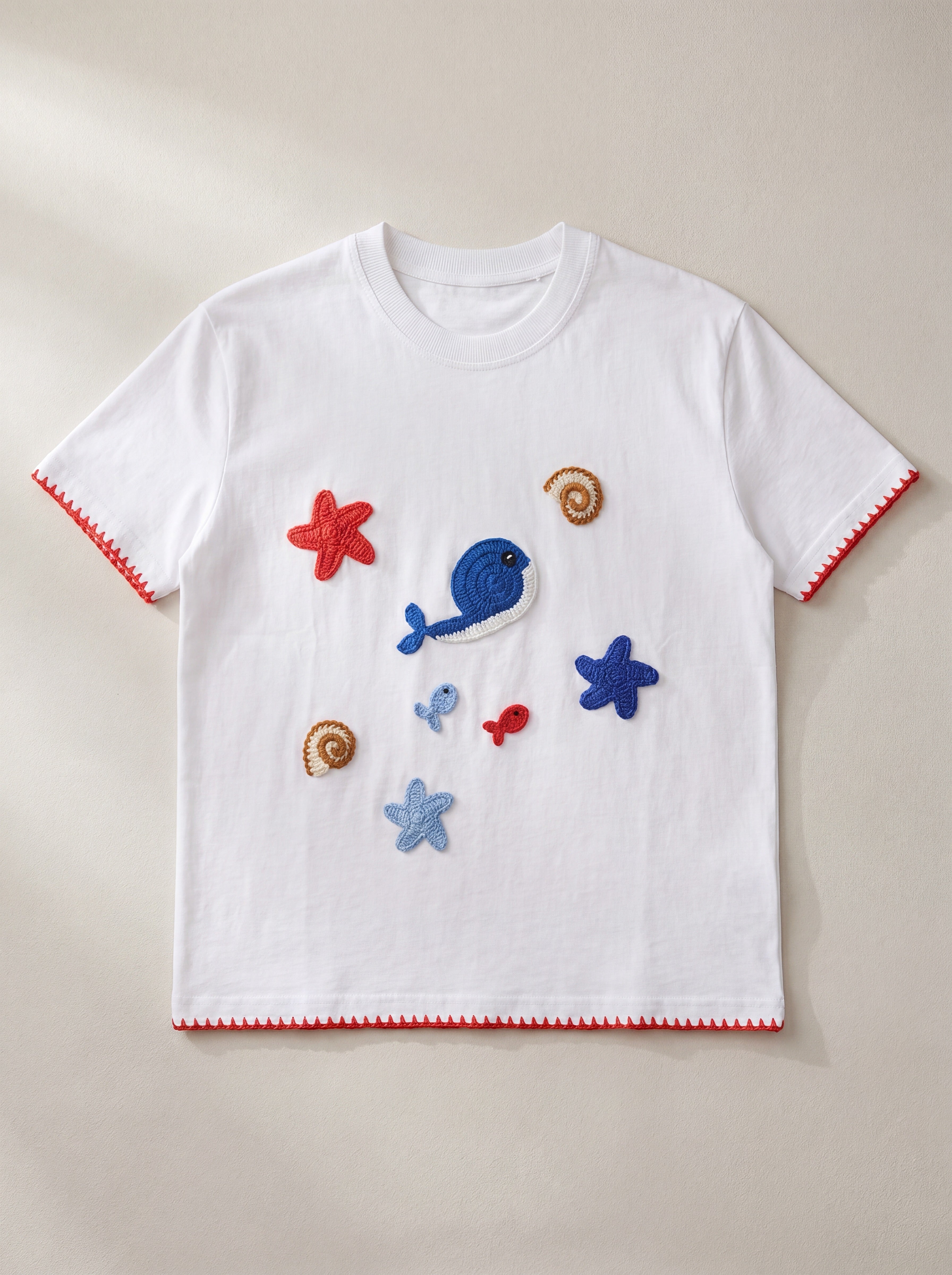 Handmade organic cotton t-shirt with crochet accents by Ana Chic