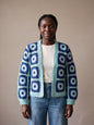 Ribbed Cuff Cardigan in navy and aqua worn open over a white tee with jeans - handmade by Ana Chic