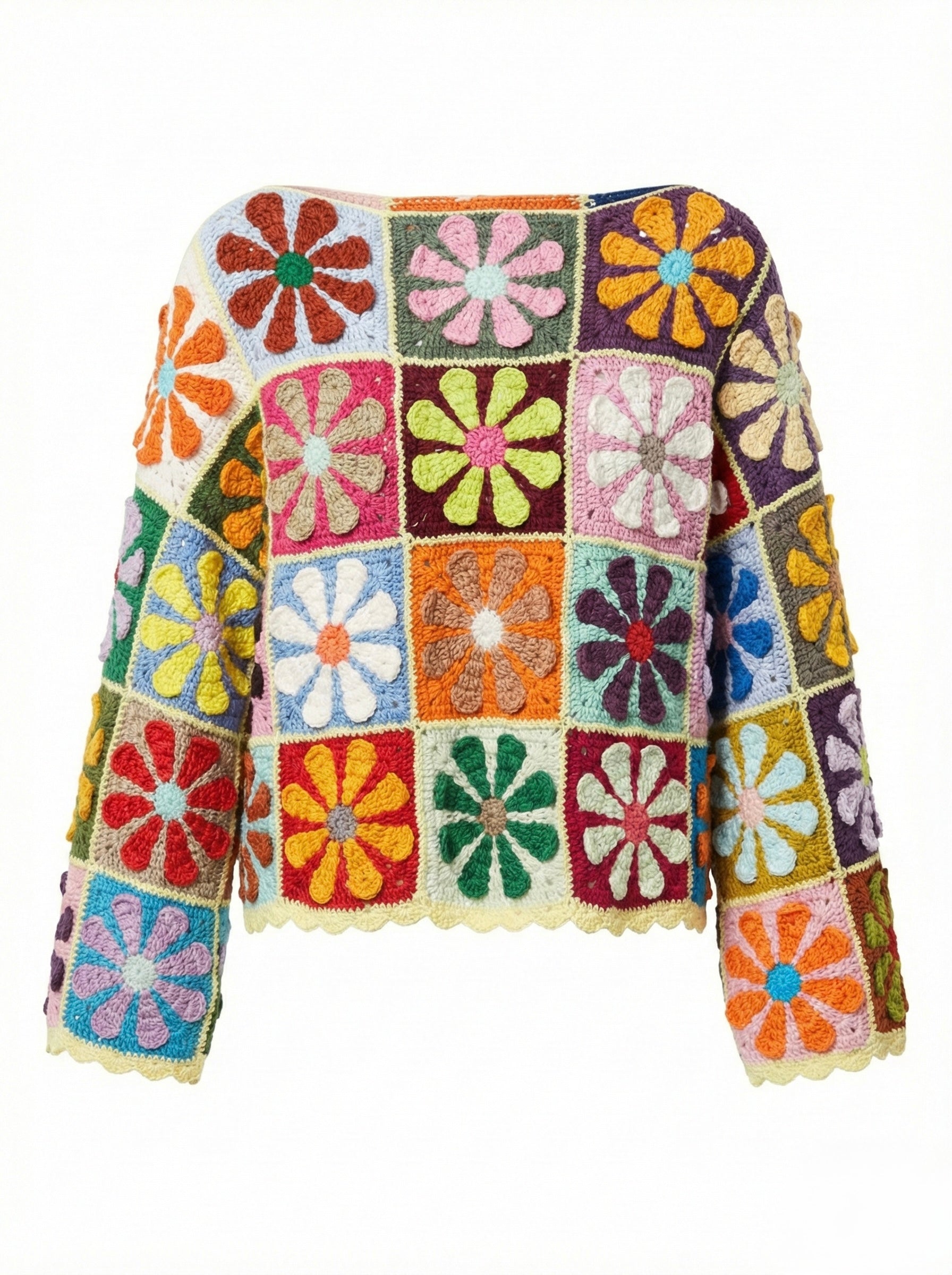 Flower jumper — handmade organic cotton crochet jumper by Ana Chic, styled view