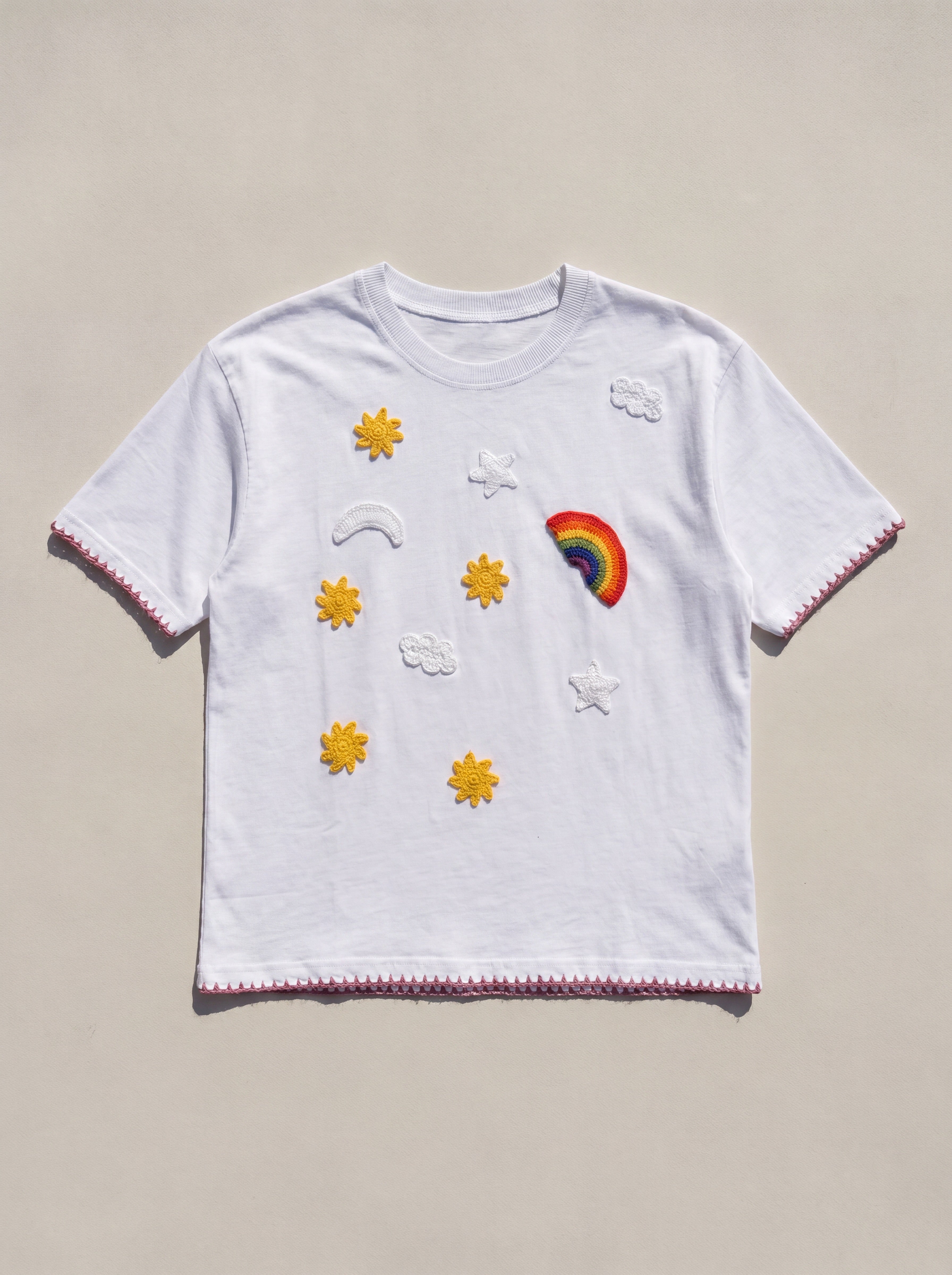 Handmade organic cotton t-shirt with crochet accents by Ana Chic