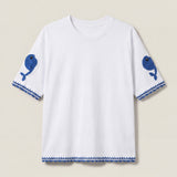 Handmade organic cotton t-shirt with crochet accents by Ana Chic