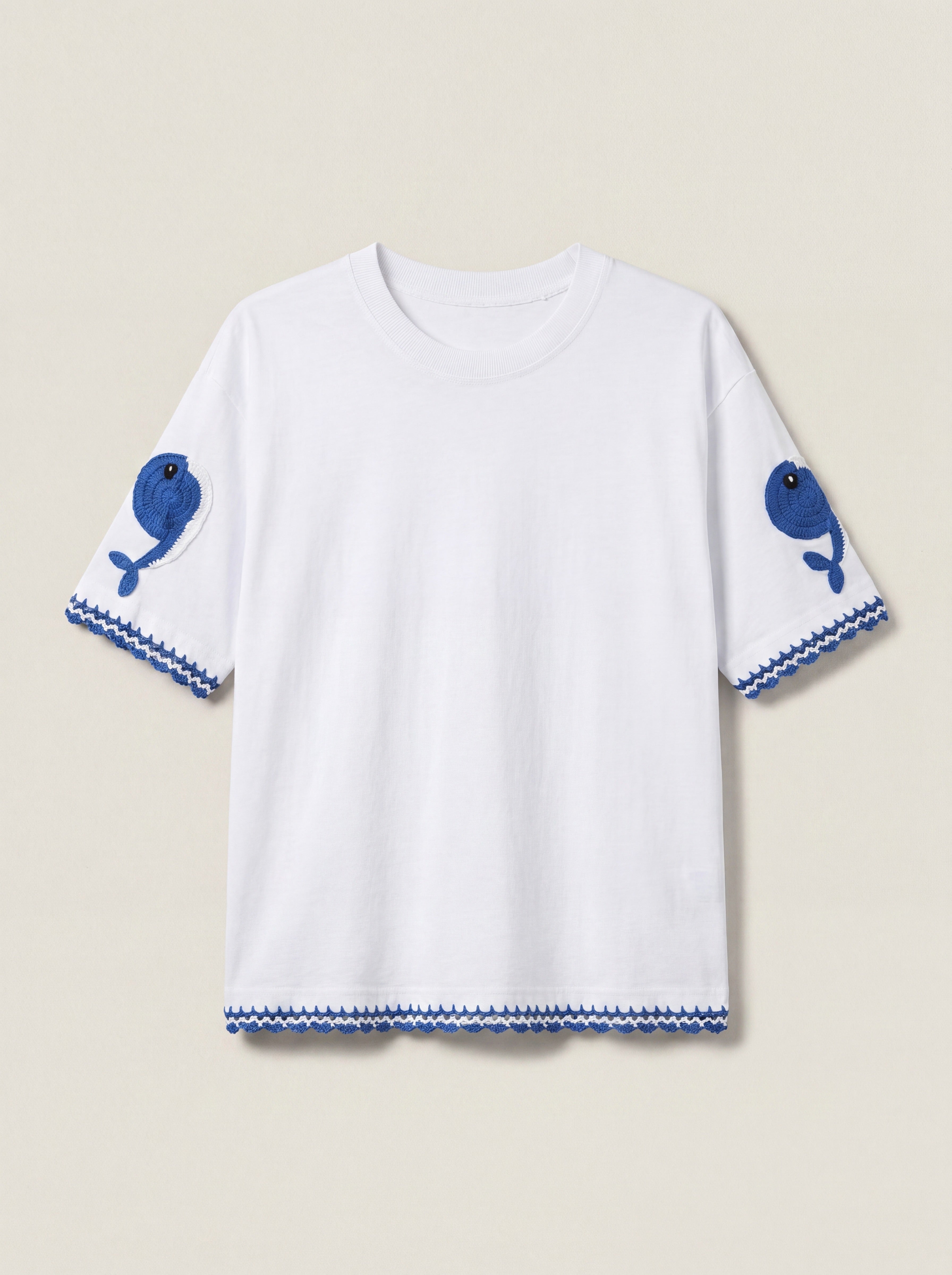 Handmade organic cotton t-shirt with crochet accents by Ana Chic