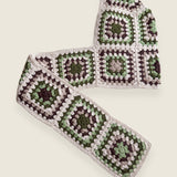 Cream granny-square crochet hooded scarf laid flat, hood and long scarf in one piece — handmade by Ana Chic