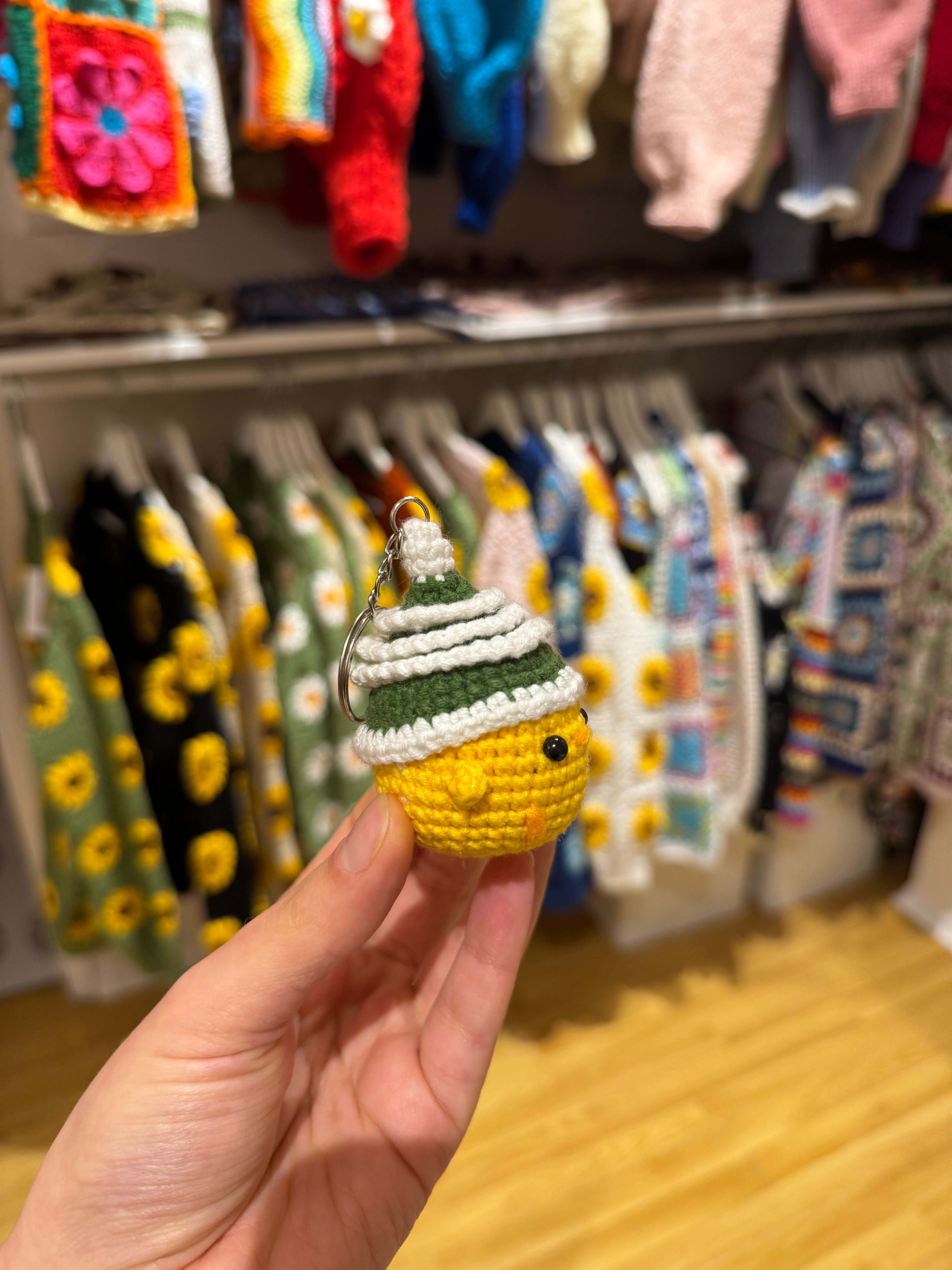 Handmade organic cotton crochet duck keychain by Ana Chic