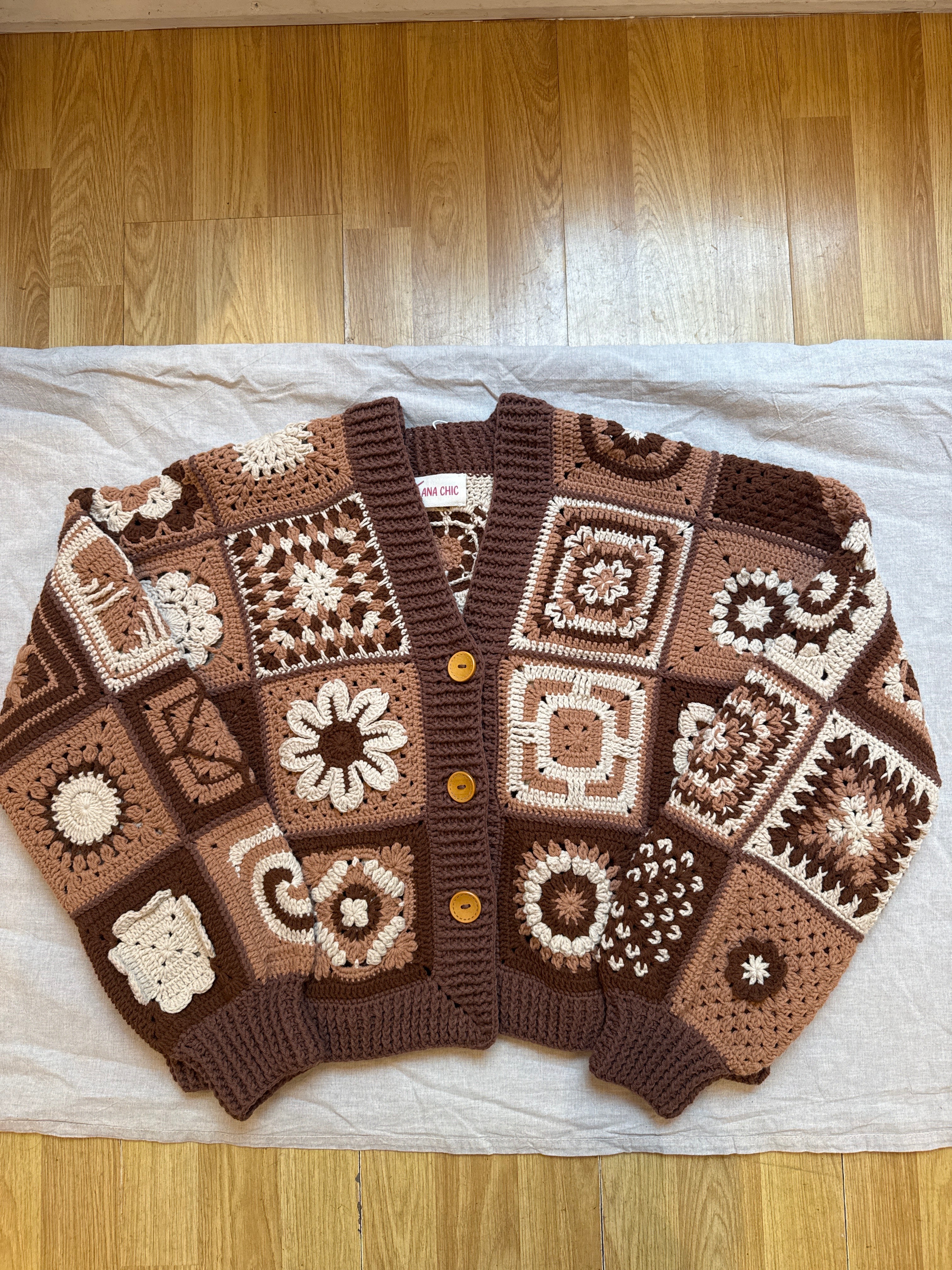 Handmade Cardigan by Ana Chic - Leyla mandala cardigan brown