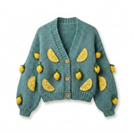 Handmade  by Ana Chic - Lemon & Slices – Chunky Wool Hand-Knitted Cardigan