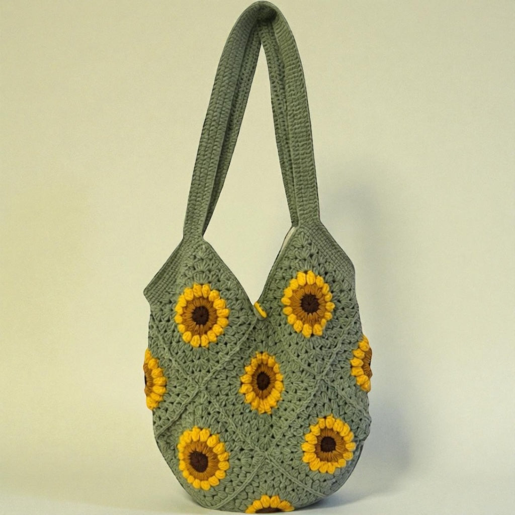 Handmade organic cotton crochet sunflower bag by Ana Chic
