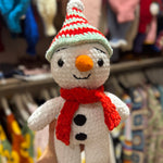 Handmade organic cotton crochet snowman christmas toy by Ana Chic
