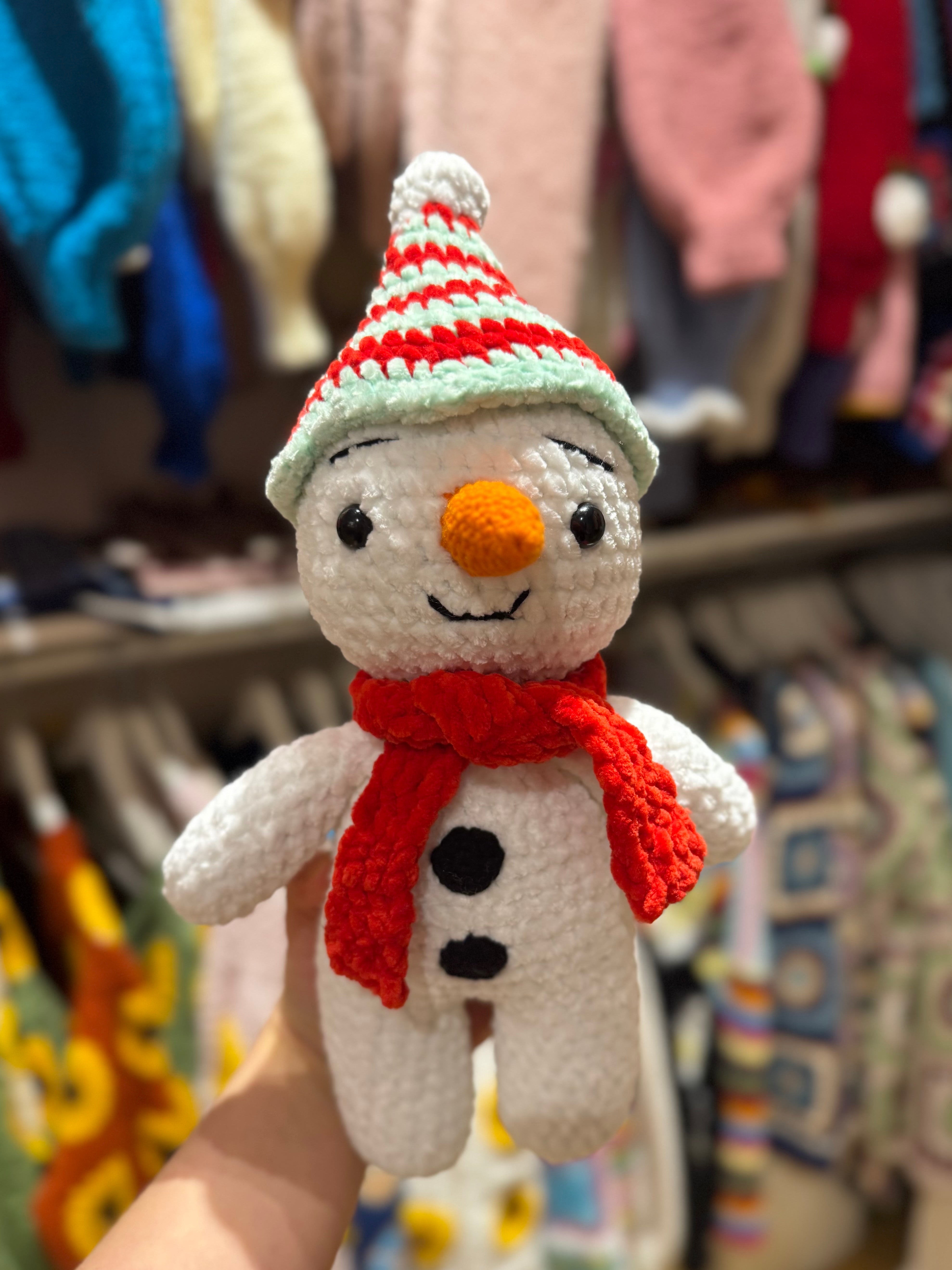 Handmade organic cotton crochet snowman christmas toy by Ana Chic
