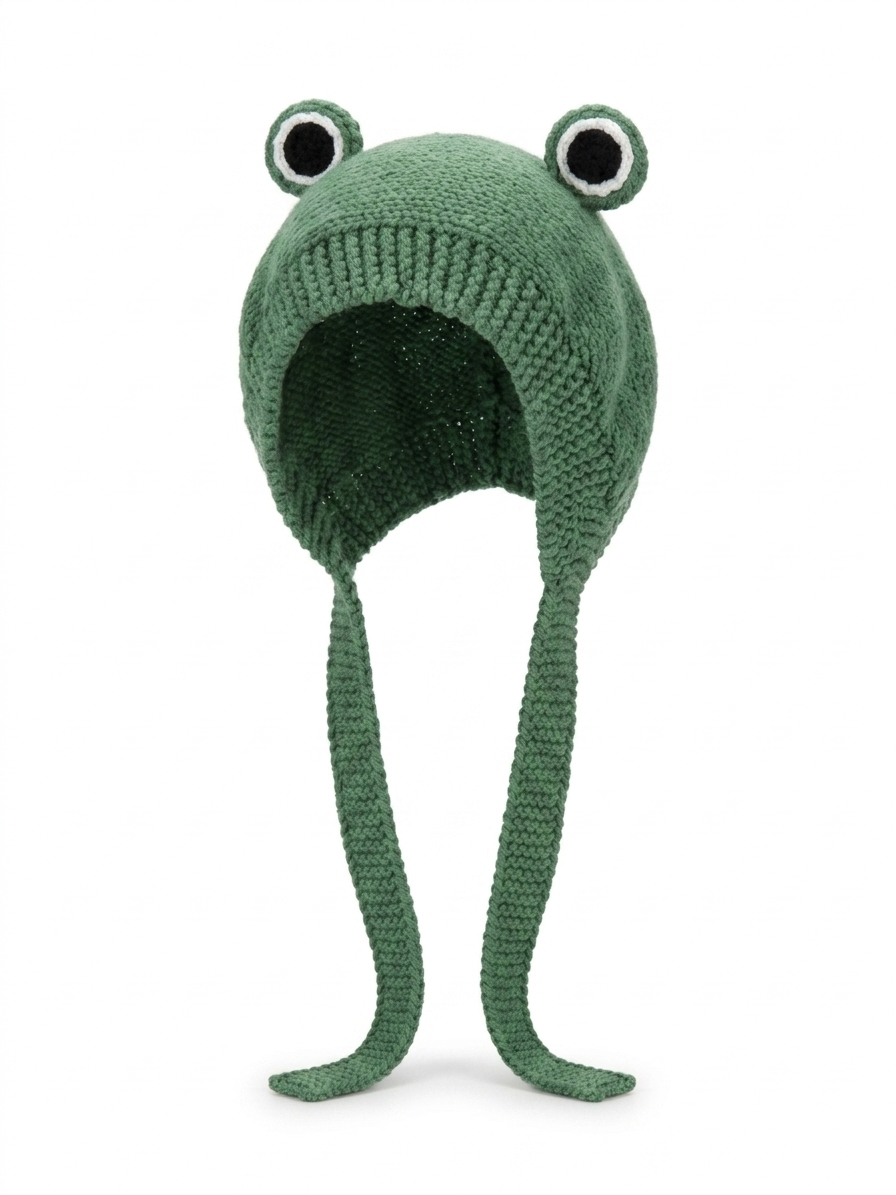Handmade Beanie by Ana Chic - Froggy Beanie with Ties