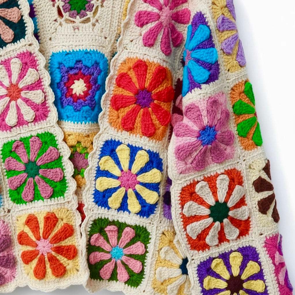 Handmade organic cotton crochet sunny petal cardigan by Ana Chic