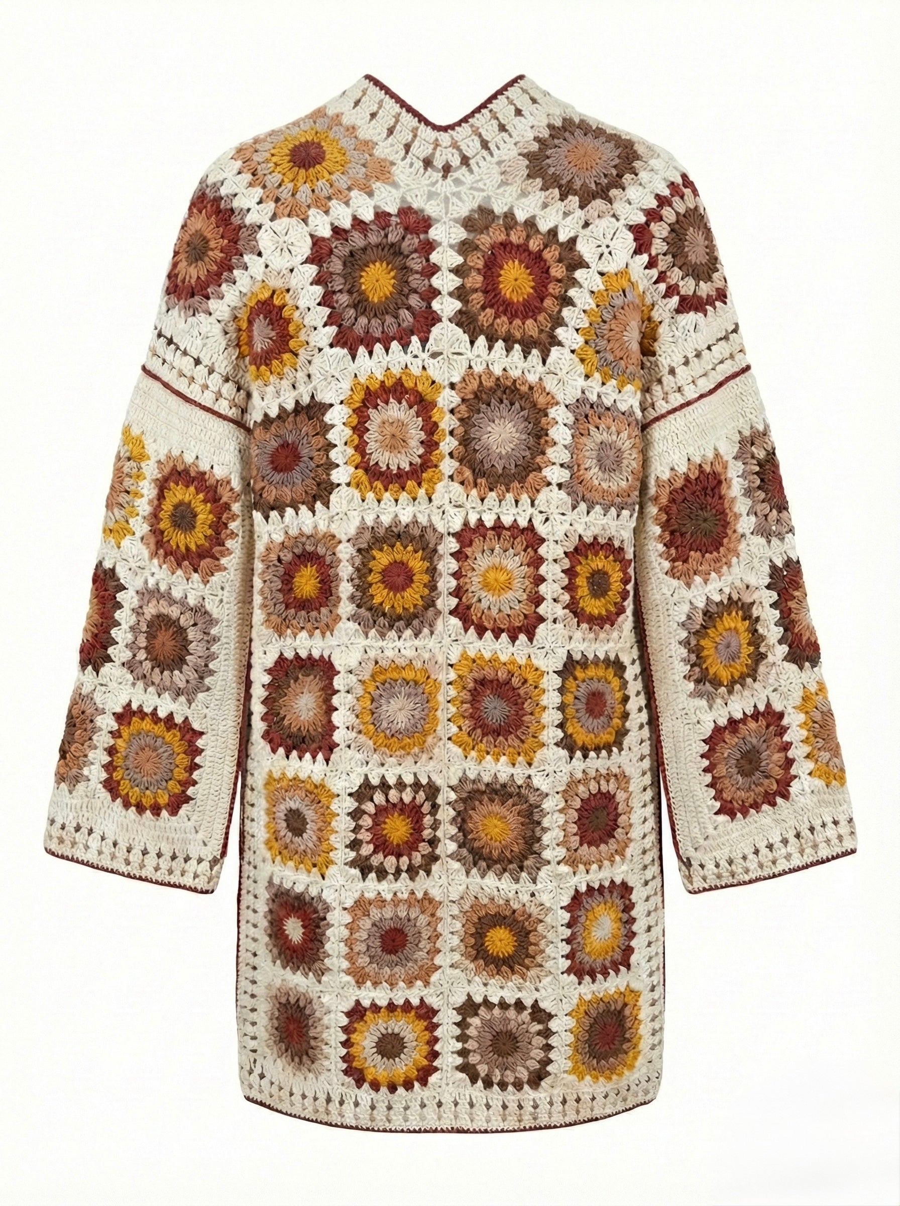 Boho long cardi — handmade organic cotton crochet cardigan by Ana Chic, styled view