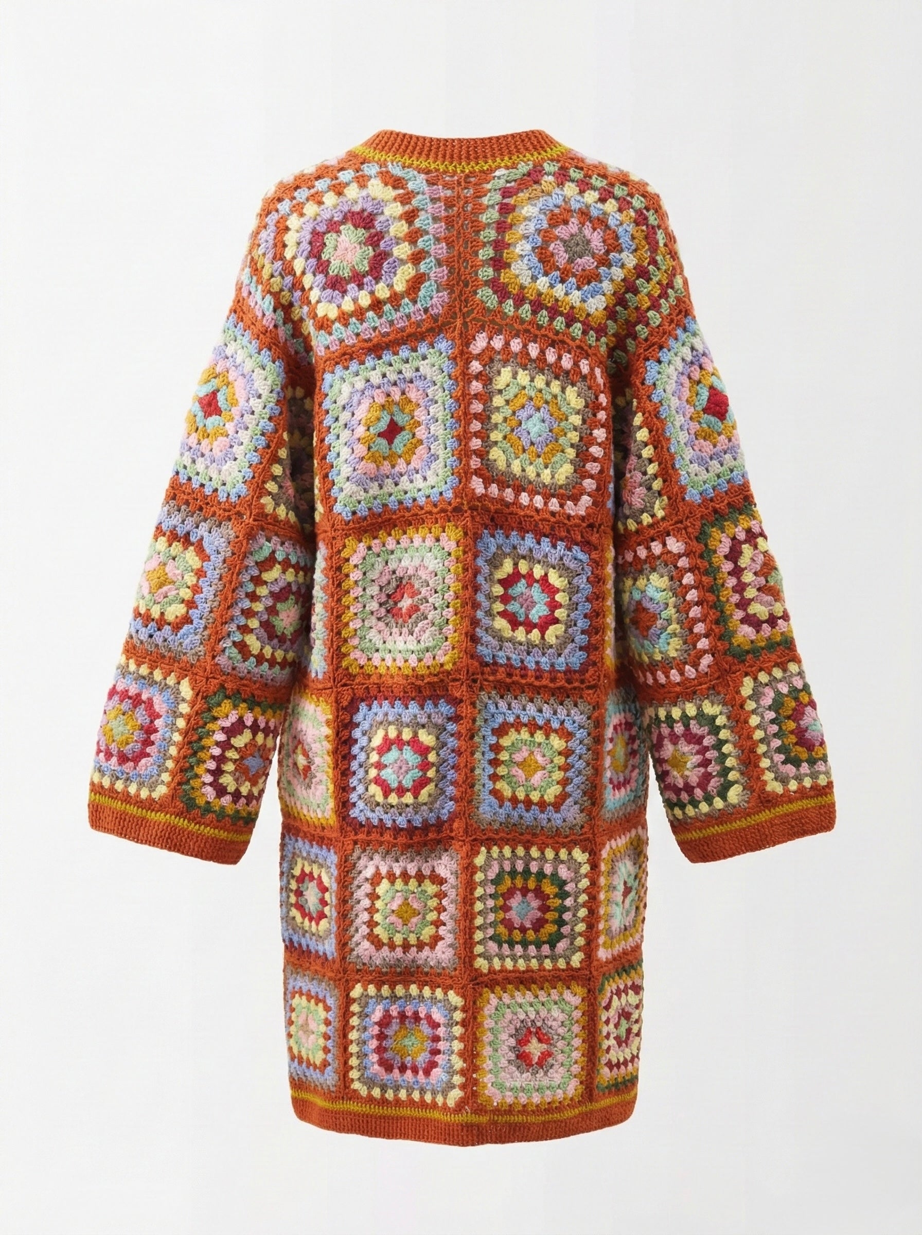 glow brown long — handmade organic cotton crochet cardigan by Ana Chic, styled view