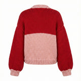 Strawberry Pocket – Chunky Wool Hand-Knitted Cardigan — handmade chunky wool hand-knit cardigan by Ana Chic, styled view
