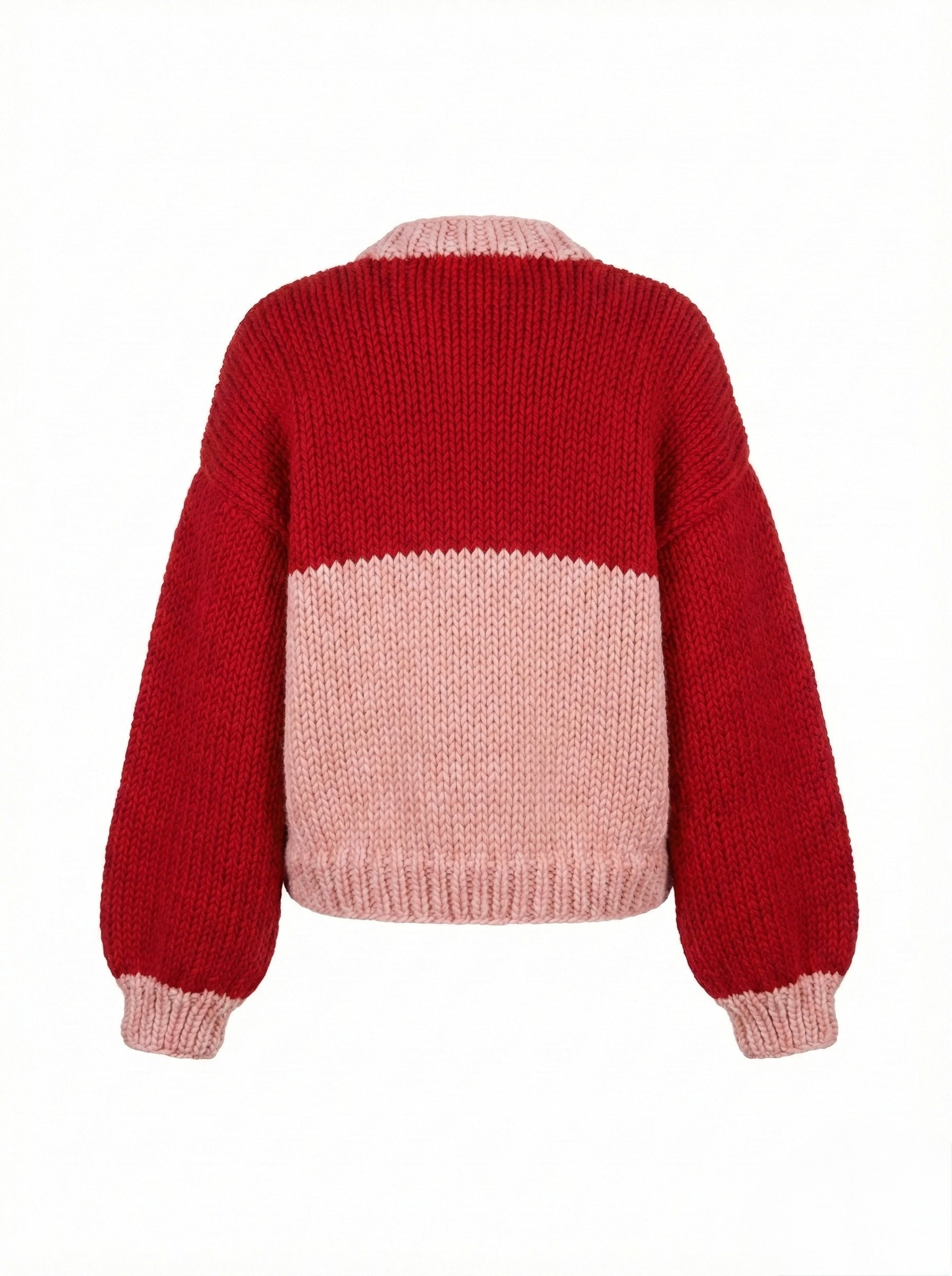 Strawberry Pocket – Chunky Wool Hand-Knitted Cardigan — handmade chunky wool hand-knit cardigan by Ana Chic, styled view