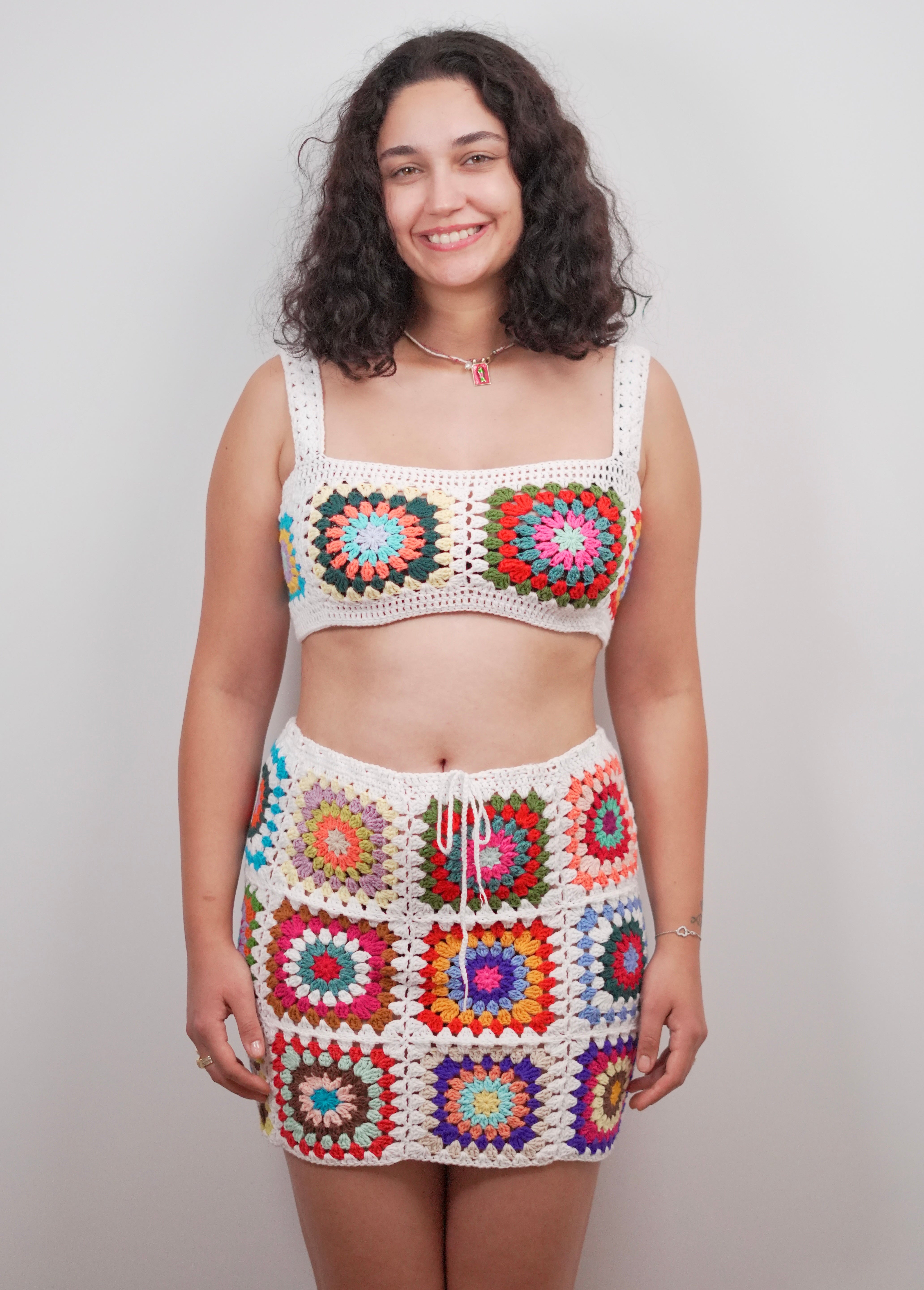 Mosaic crop top - handmade organic cotton crochet by Ana Chic