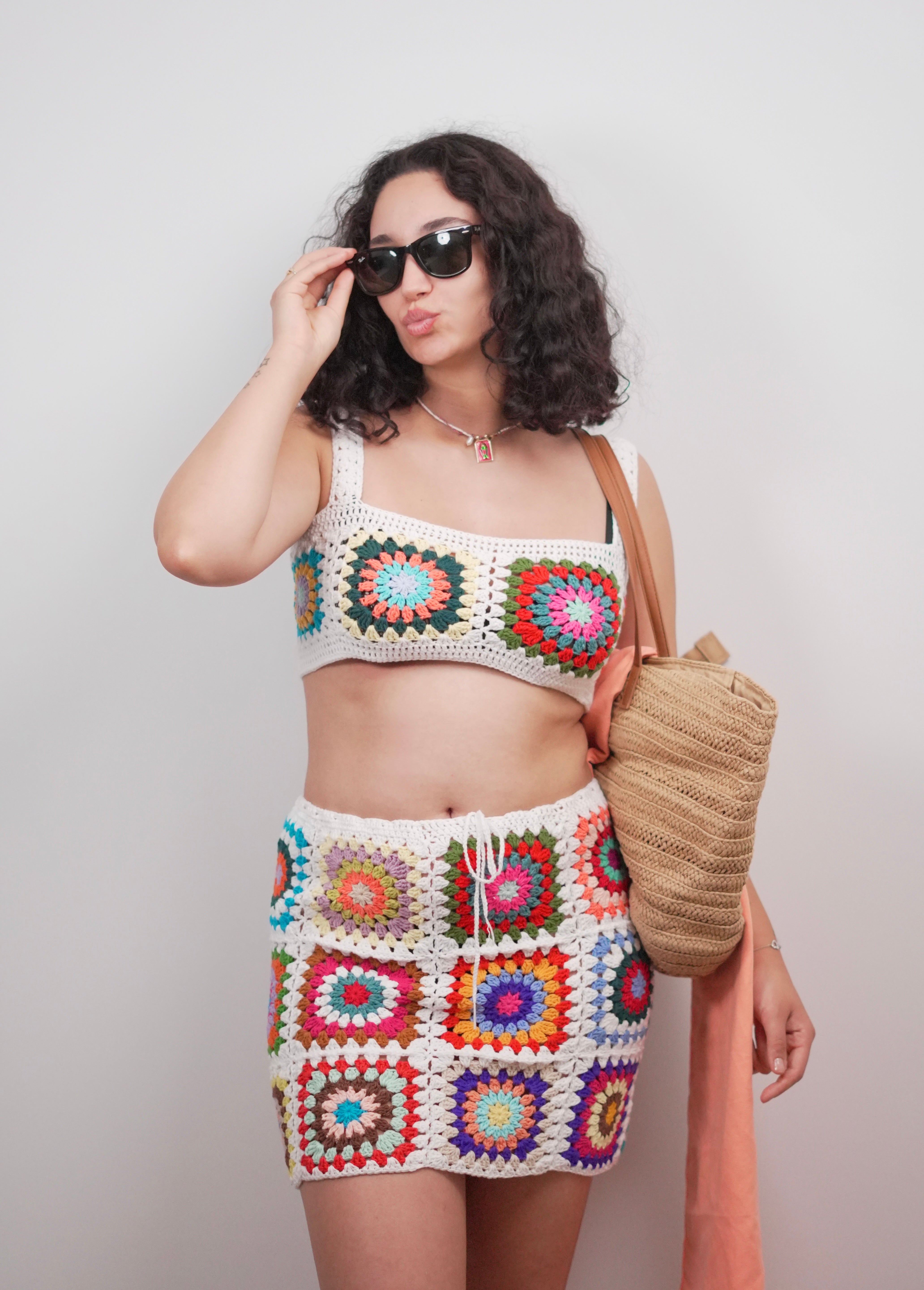 Mosaic skirt - handmade organic cotton crochet by Ana Chic