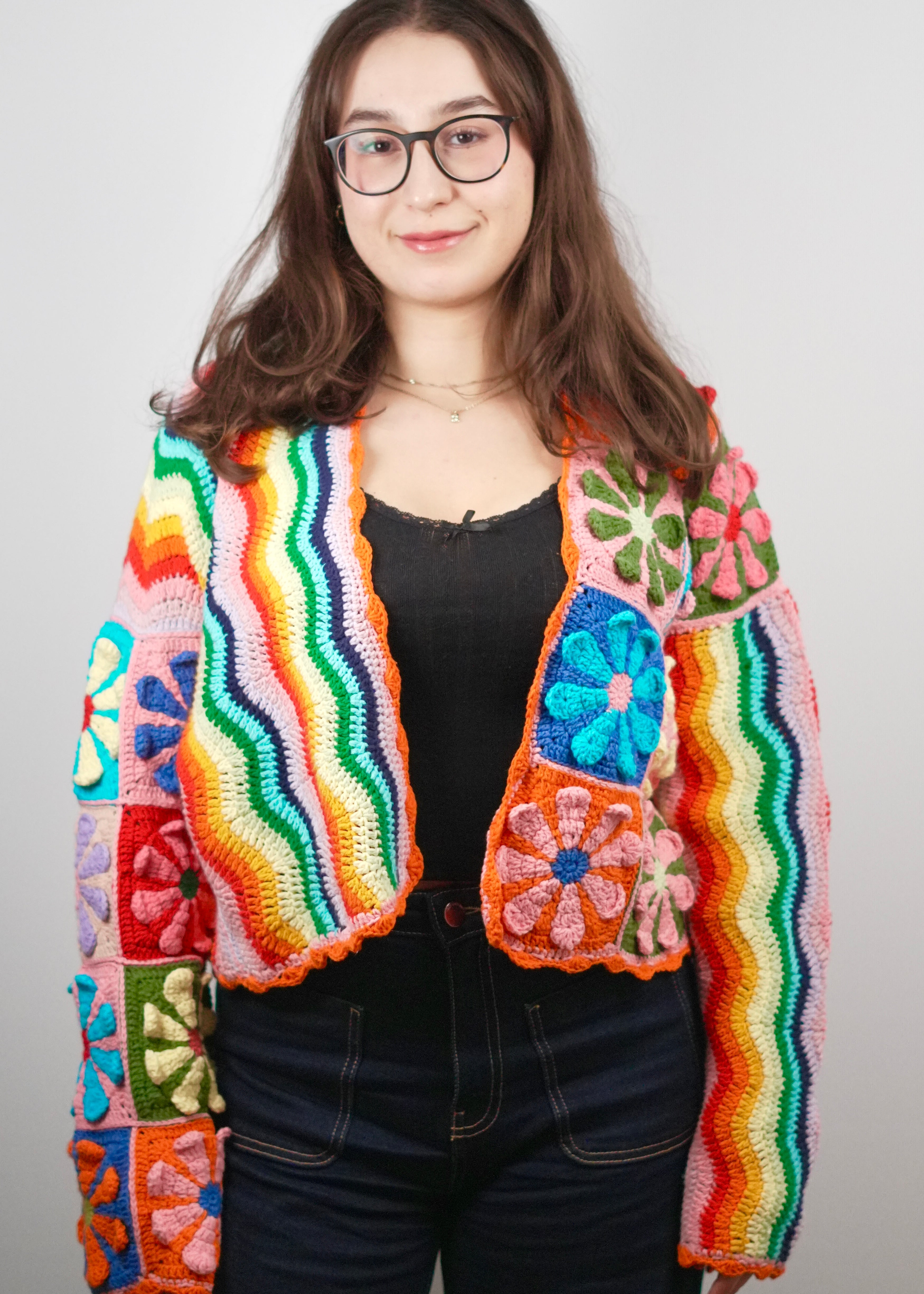 Rainbow Bloom Crop Cardigan