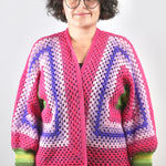 Handmade organic cotton crochet pink wave cardigan by Ana Chic