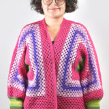 Handmade organic cotton crochet pink wave cardigan by Ana Chic