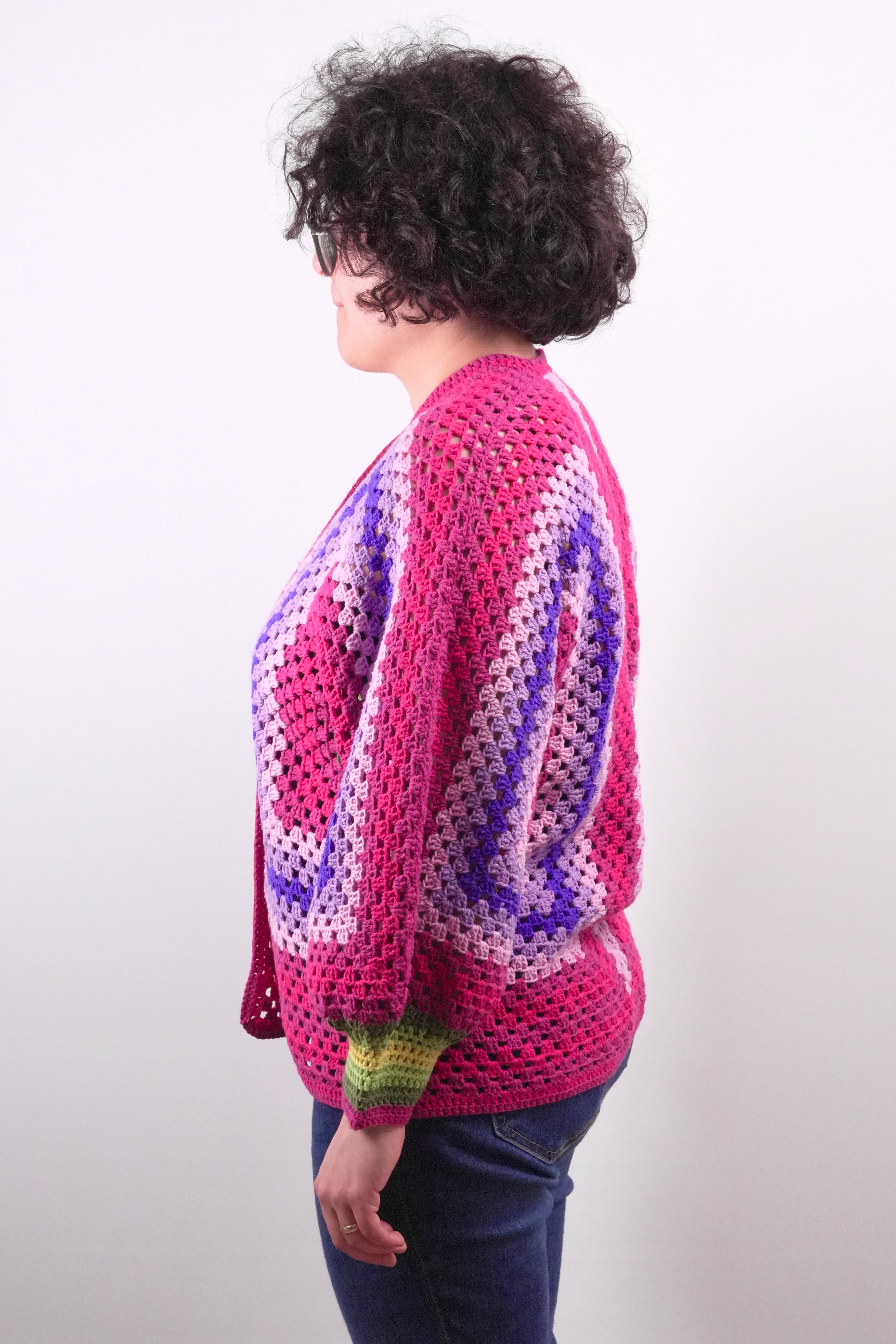 Handmade organic cotton crochet pink wave cardigan by Ana Chic