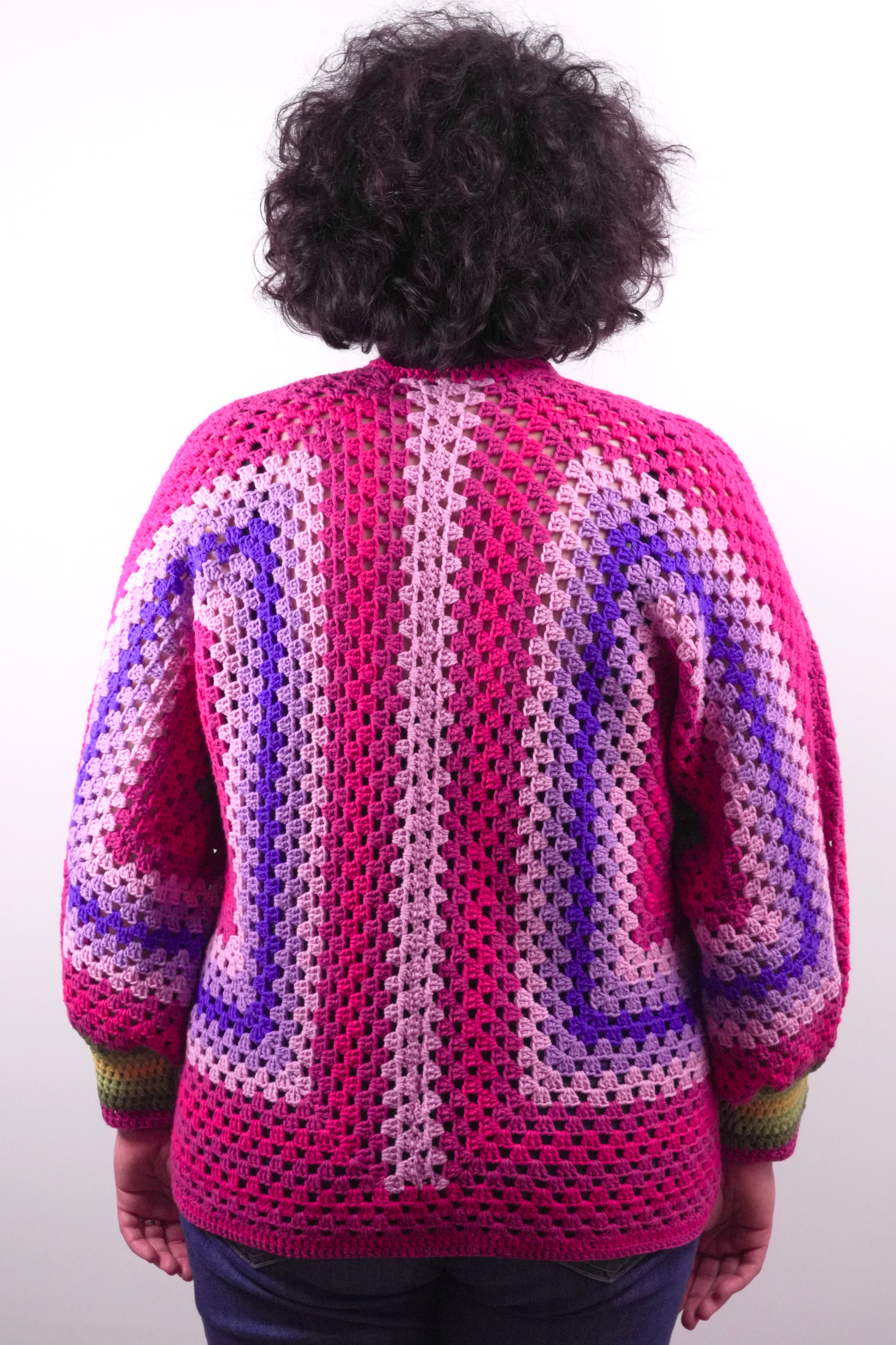 Handmade organic cotton crochet pink wave cardigan by Ana Chic