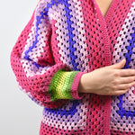 Handmade organic cotton crochet pink wave cardigan by Ana Chic